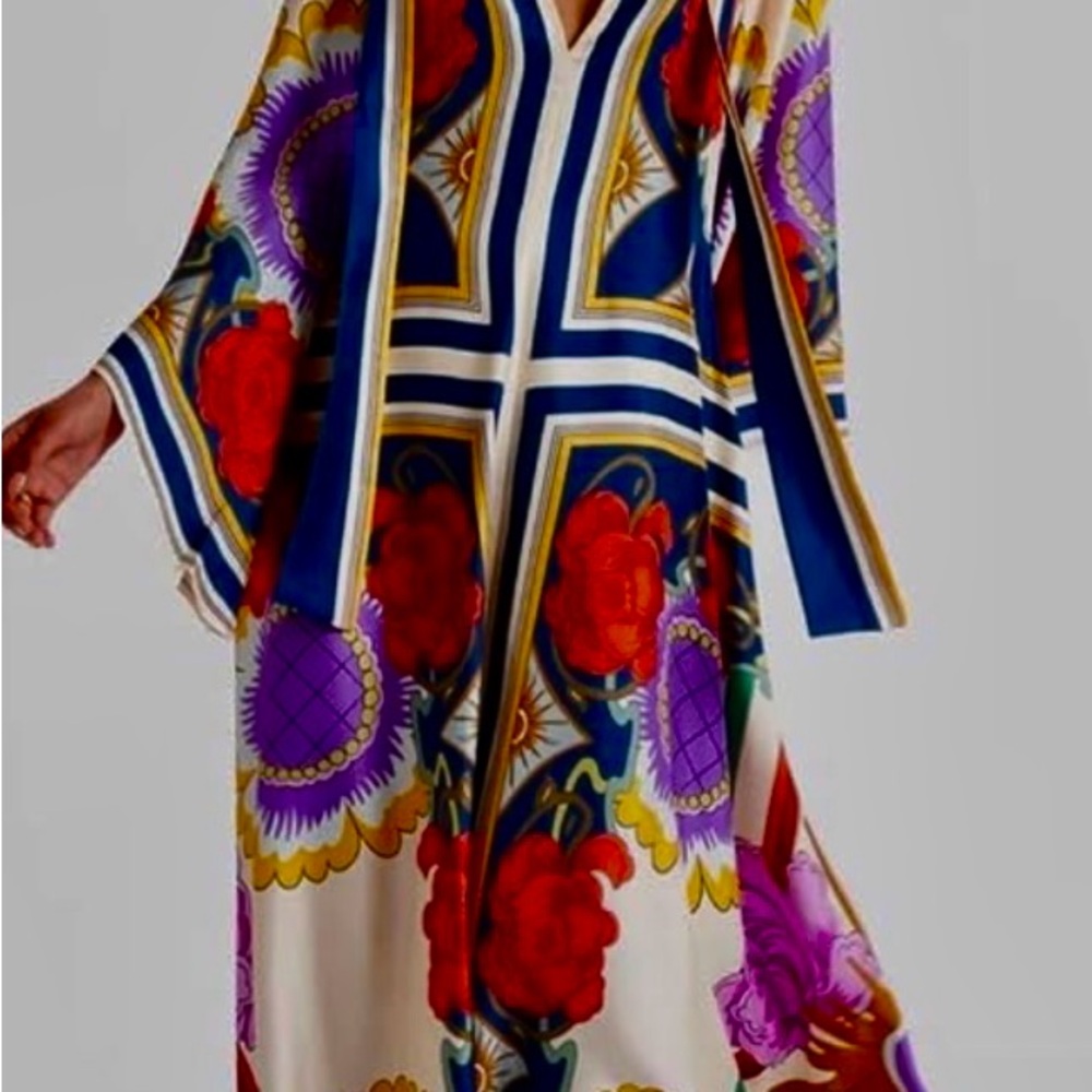 Vibrant Blue, Red and Purple Long Sleeve Resort Dress